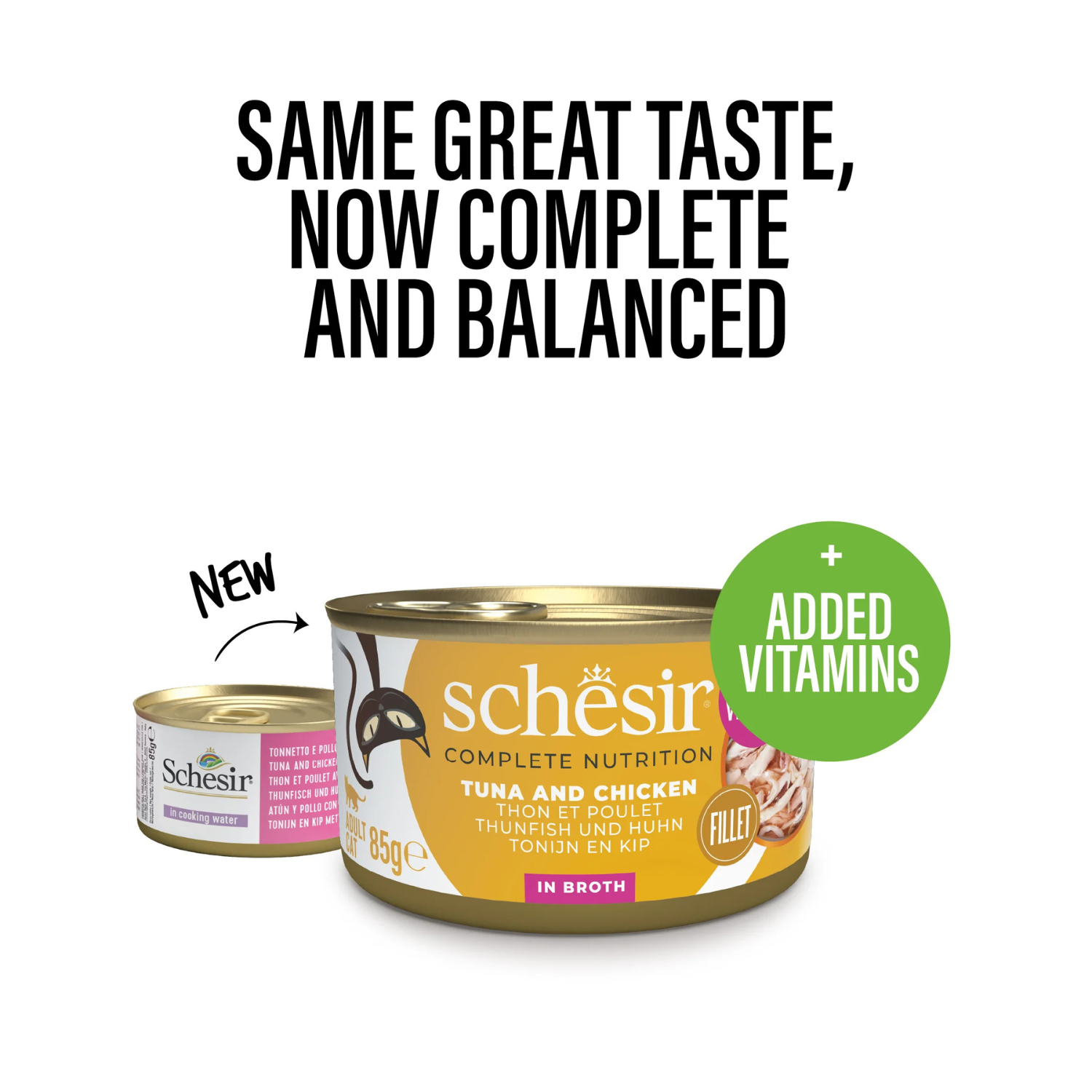 Schesir Complete & Balance Nutrition Wet Cat Food In Broth Can Tuna With Chicken 85g